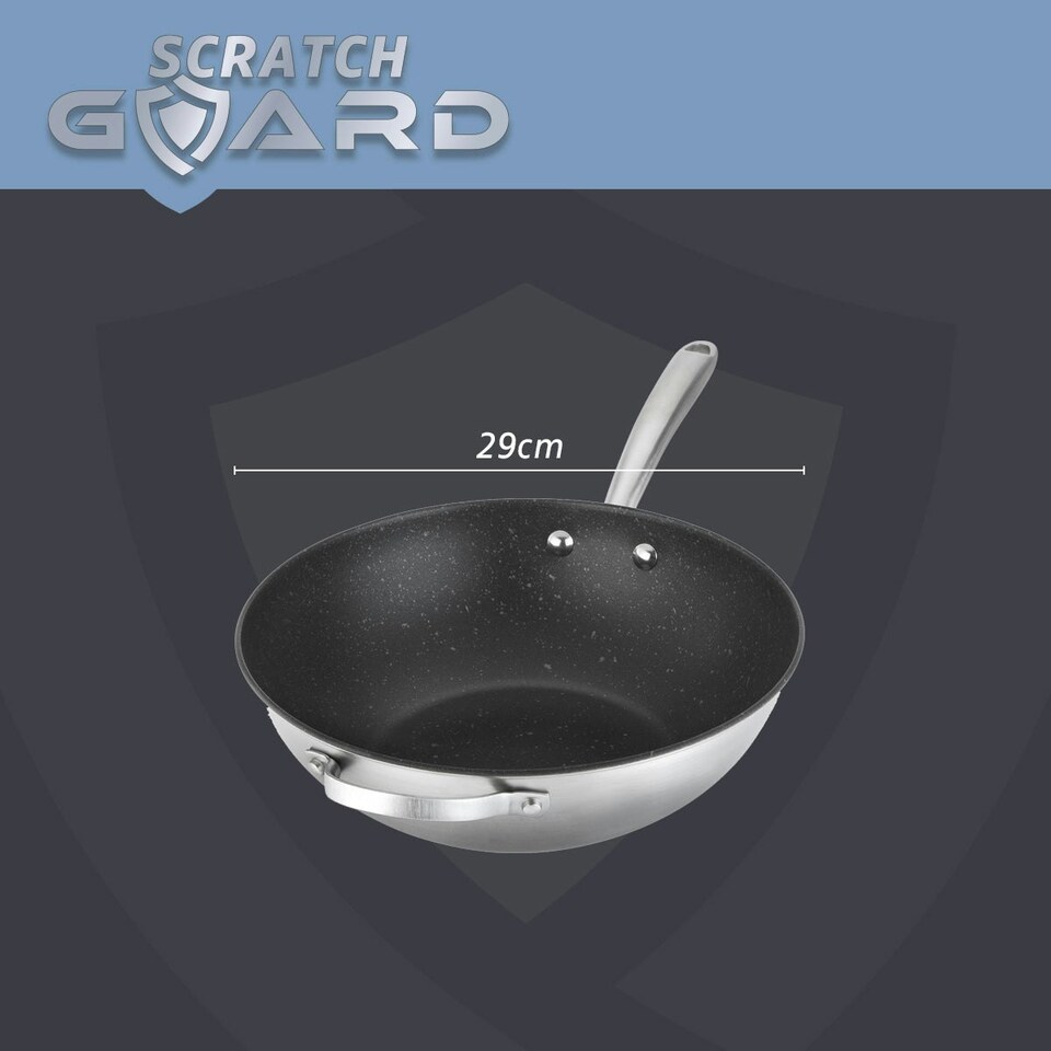 image 1 of Prestige Scratch Guard Wok Pan Stainless Steel Modern Induction Fry Pan - 29 cm