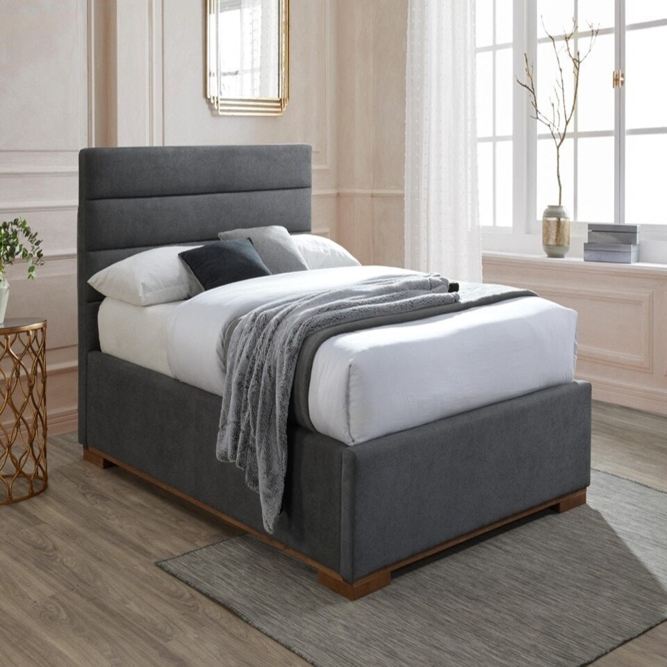 image 1 of 5ft King Size Dark Grey Ottoman Lift Up Storage Bed, Grey Soft Velvet Fabric Upholstered Bed Frame Bedstead