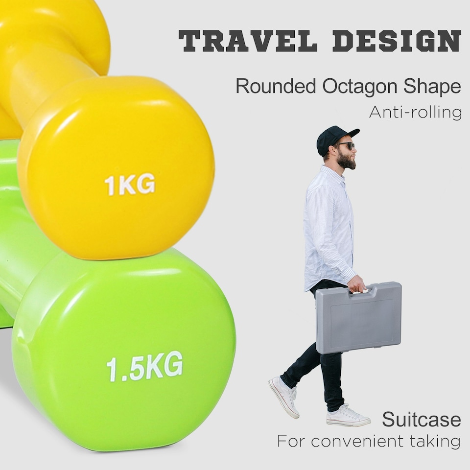 image 1 of HOMCOM 10kg Colourful Dumbbell Weights Set Home Exercising Toning w/ Case Gym