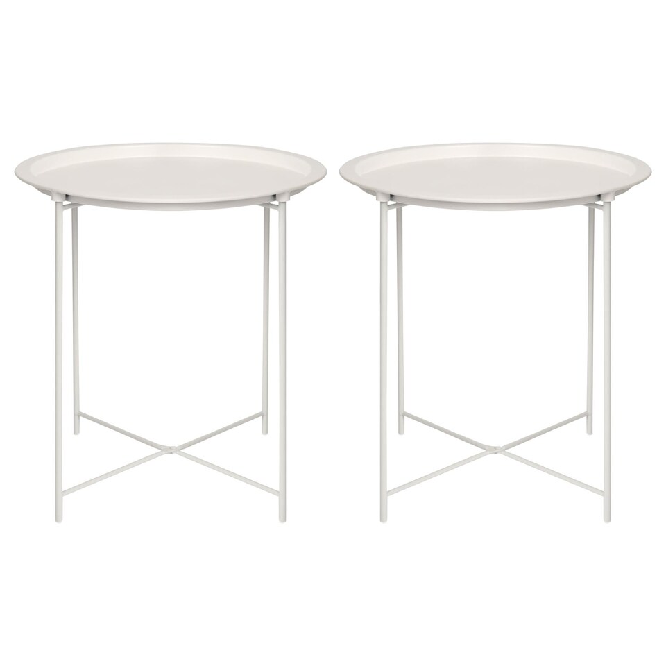 image 1 of Harbour Housewares Round Steel Tray Tables - Matt White - Pack of 2 | White | Matt White