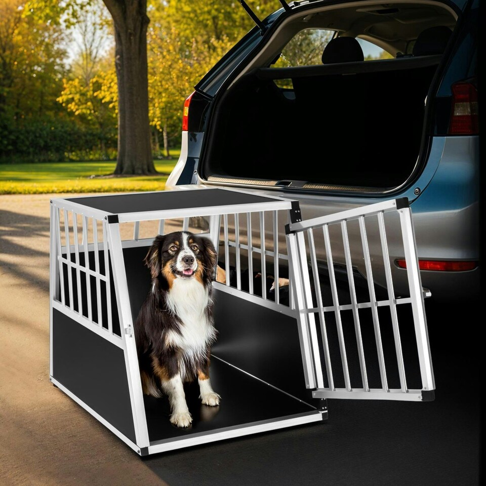 image 1 of Dog Crate - aluminium, angled back wall, lockable, 66 x 90 x 69.5 cm
