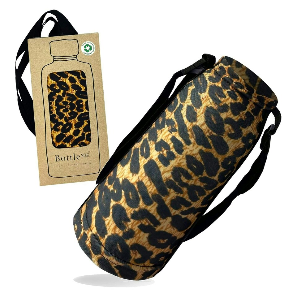 image 1 of Bottlesoc Bottle Carrier with Shoulder Strap Leopard Brown | Leopard Print | ONE SIZE