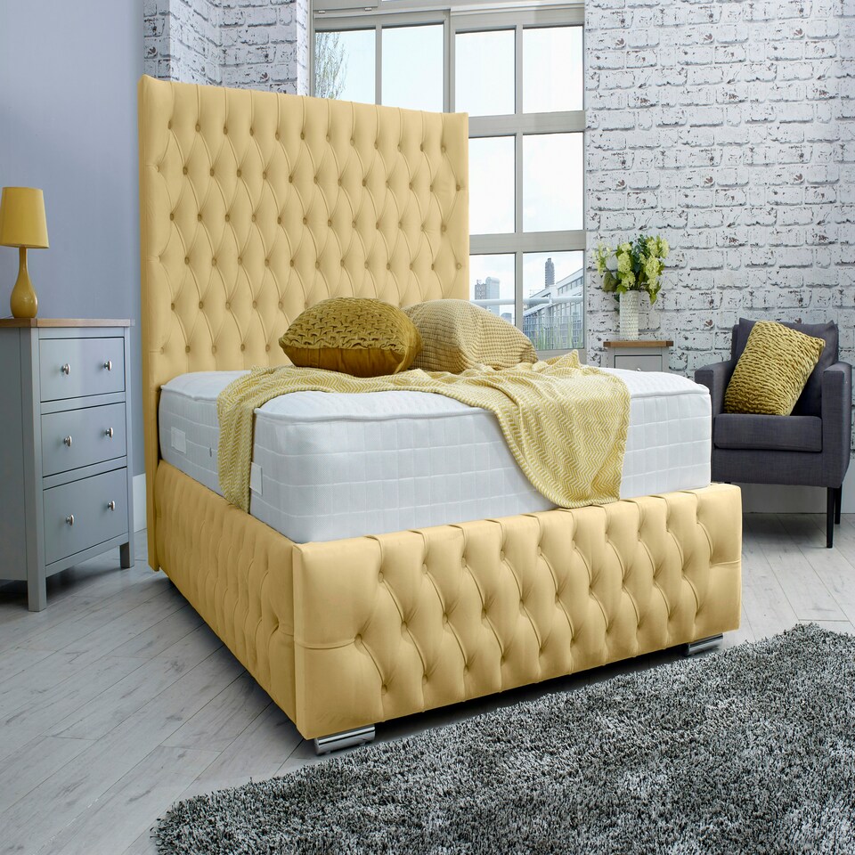 image 1 of Dino Plush Double Bed Frame - Beige