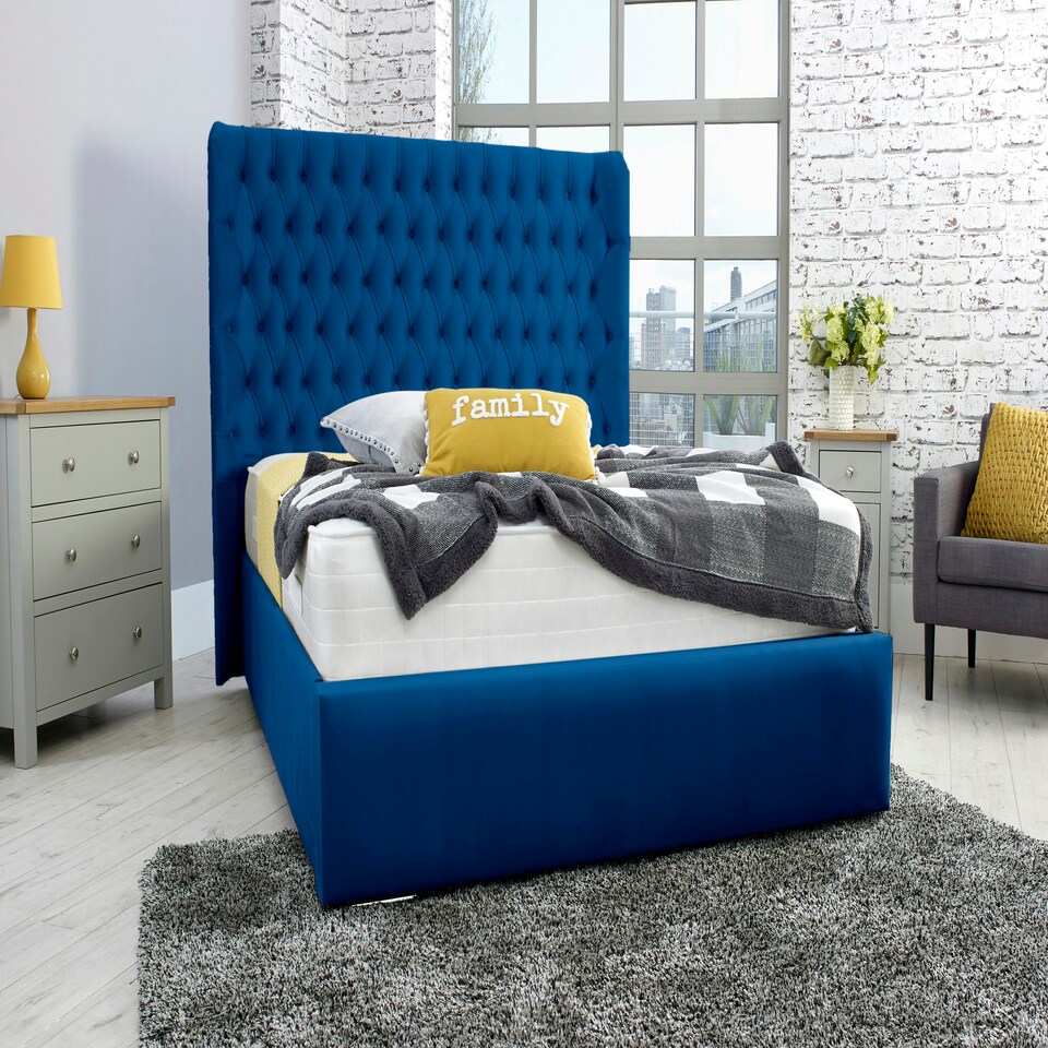 Terra Plush Small Double Bed Frame - Blue