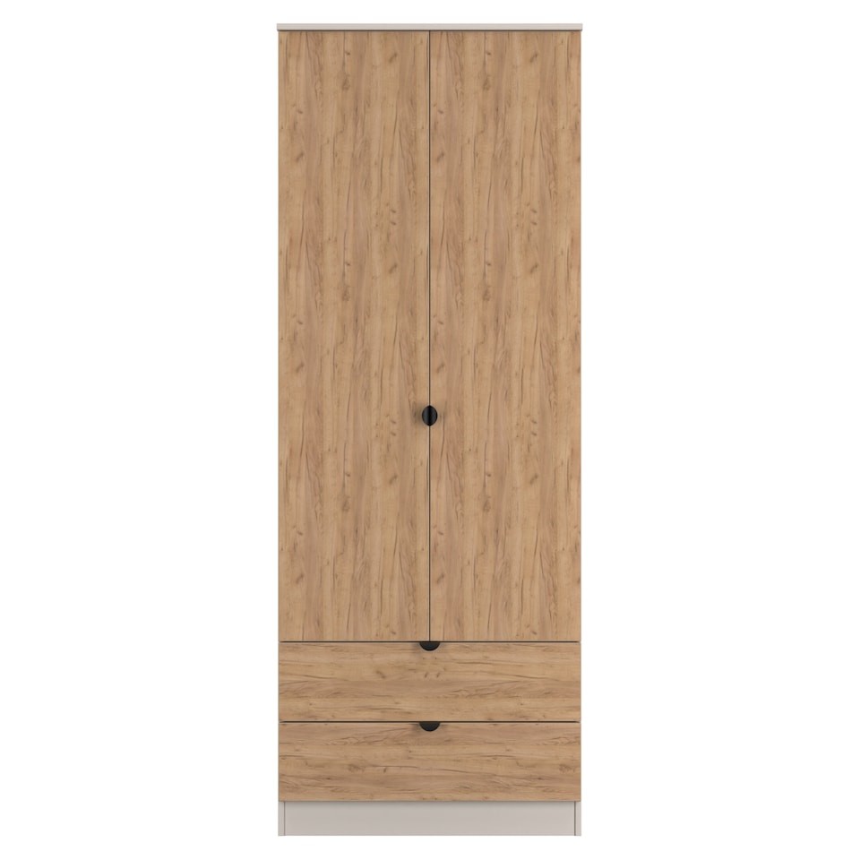 image 1 of Norway Tall 2 Drawer Double Wardrobe in Gold Craft Oak & Kashmir (Ready Assembled) | Brown | Gold Craft Oak & Kashmir