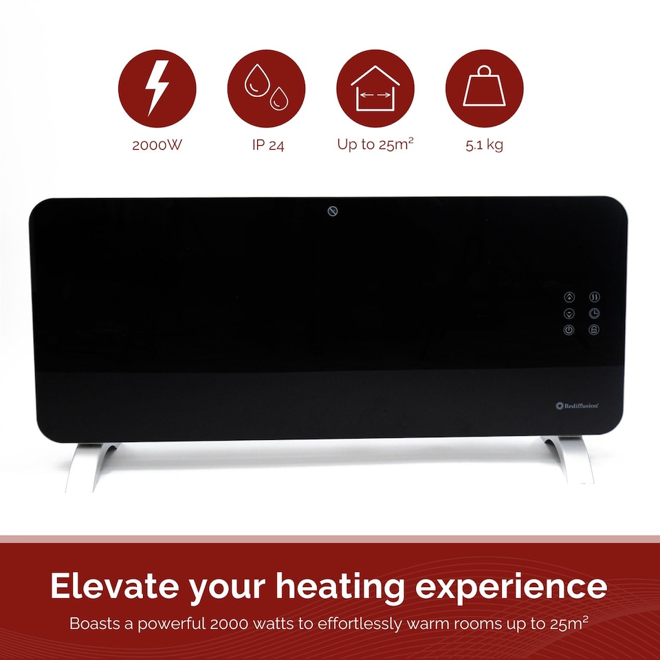 image 1 of Rediffusion Smart Glass Panel Heater 2000W Black