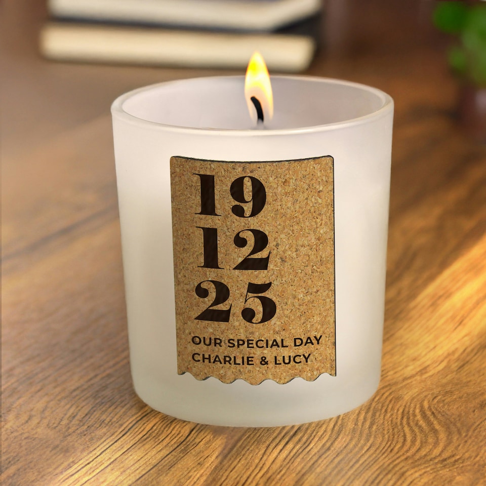image 1 of Personalised Anniversary Cork Label Candle Jar Clear