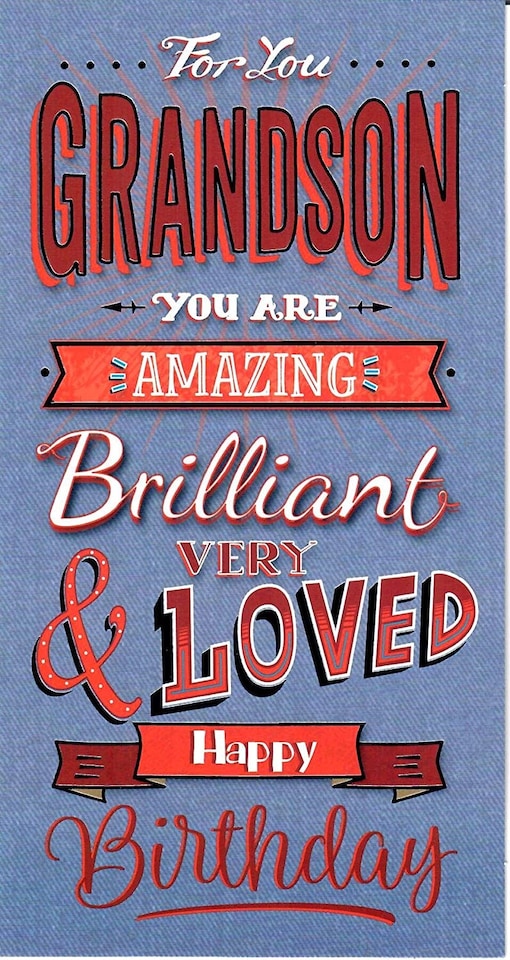 image 1 of Wishing Well Amazing, Brilliant and Very Loved Grandson Slim Birthday Card