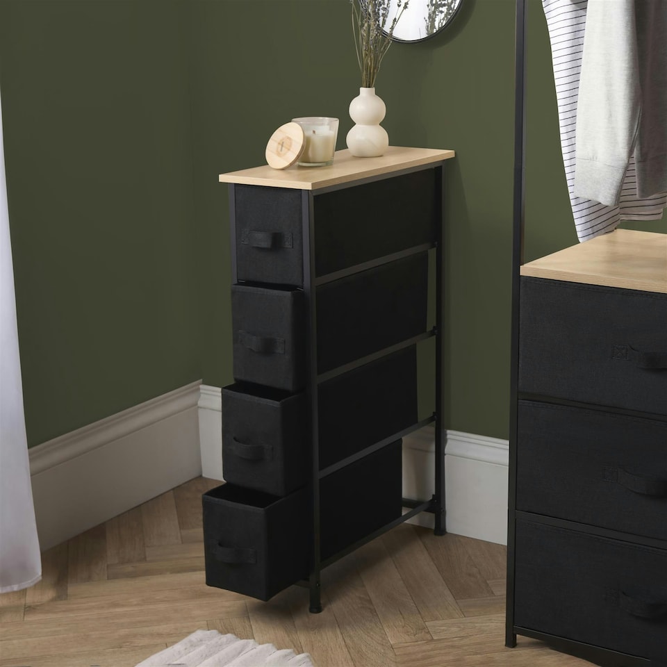 image 1 of OHS Brooklyn 4 Narrow Drawer Home Storage Fabric Display Cabinet - Black Black