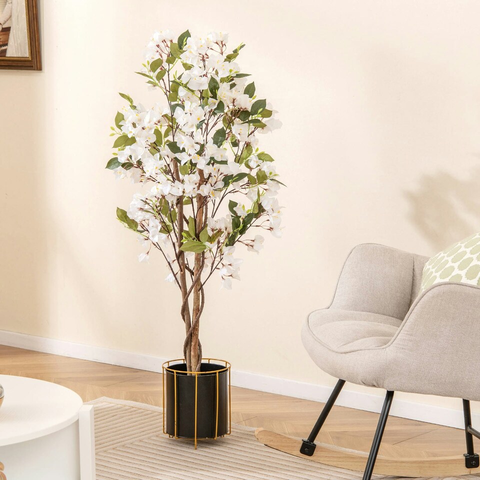 image 1 of COSTWAY 120cm Artificial Bougainvillea Tree Plant White White | One Size