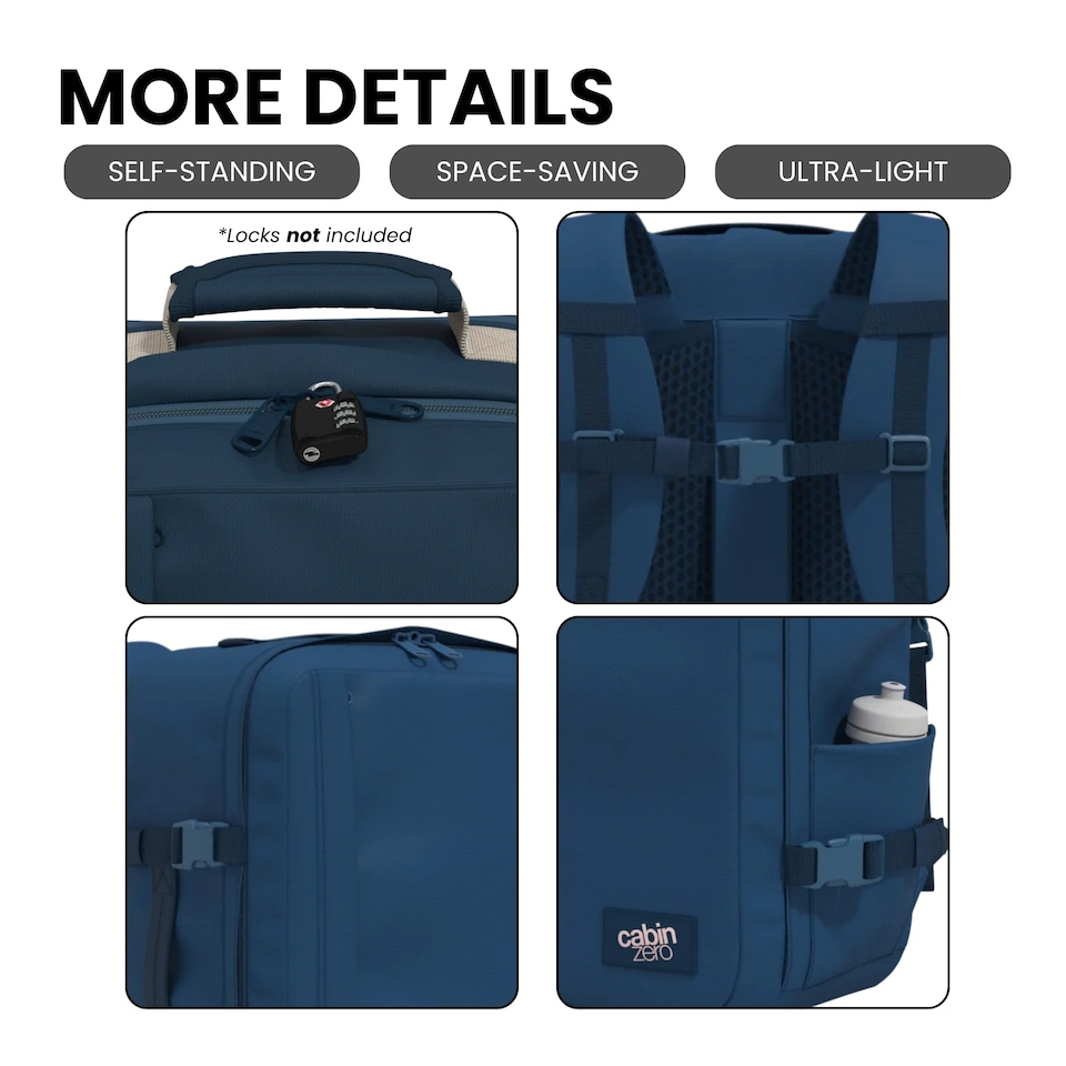 image 1 of Cabinzero Classic Plus Backpack 32L, Padded Carry On Travel Rucksack with Chest Strap