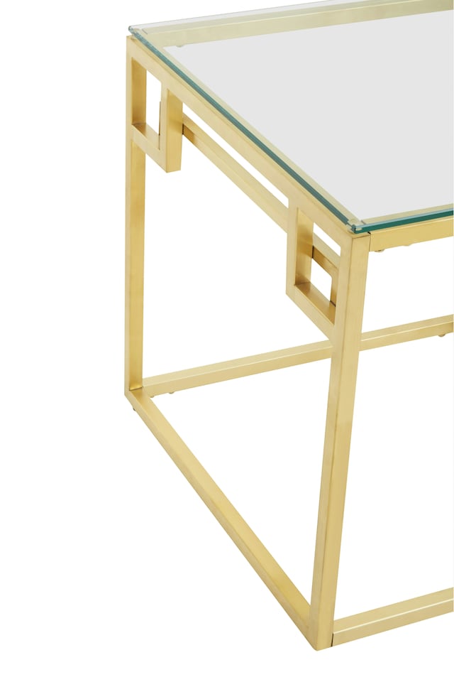 image 1 of Interiors by Premier Gold Brushed Side Table, Tempered Glass Top Side Table, Steel Frame Bedside Table, Cocktail Table for Home | Gold