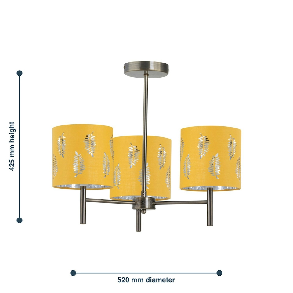 image 1 of Brea - Antique Brass 3 Light Fitting with Ochre Fern Shades Bronze | Yellow