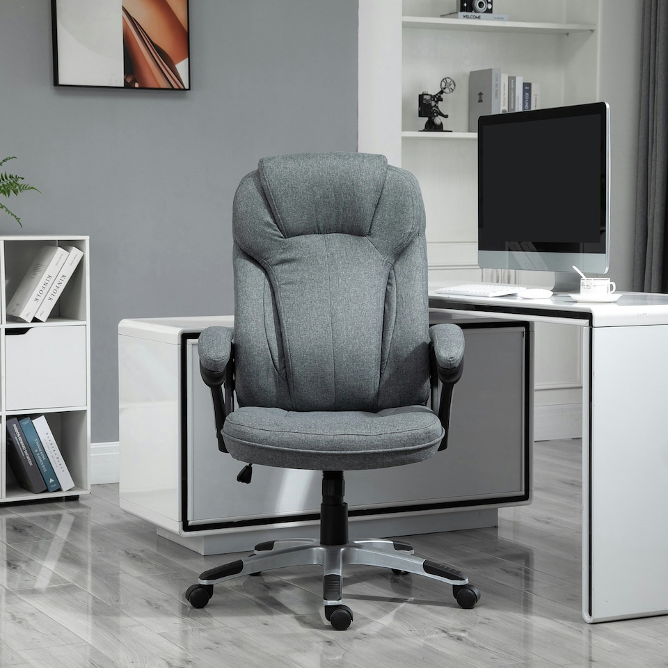 image 1 of Vinsetto Linen Executive Office Chair Height Adjustable Swivel Chair, Grey