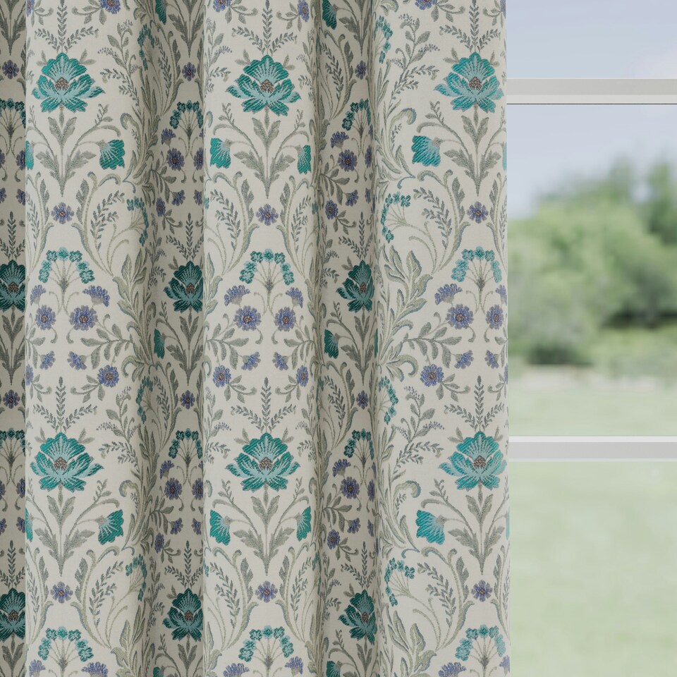 image 1 of Enhanced Living Cotswold Blue Floral Tape Top 100% Blackout Curtains 90 x 90 inch (229x229cm) Thermal Noise Reducing Curtains for Bedroom and Living Room