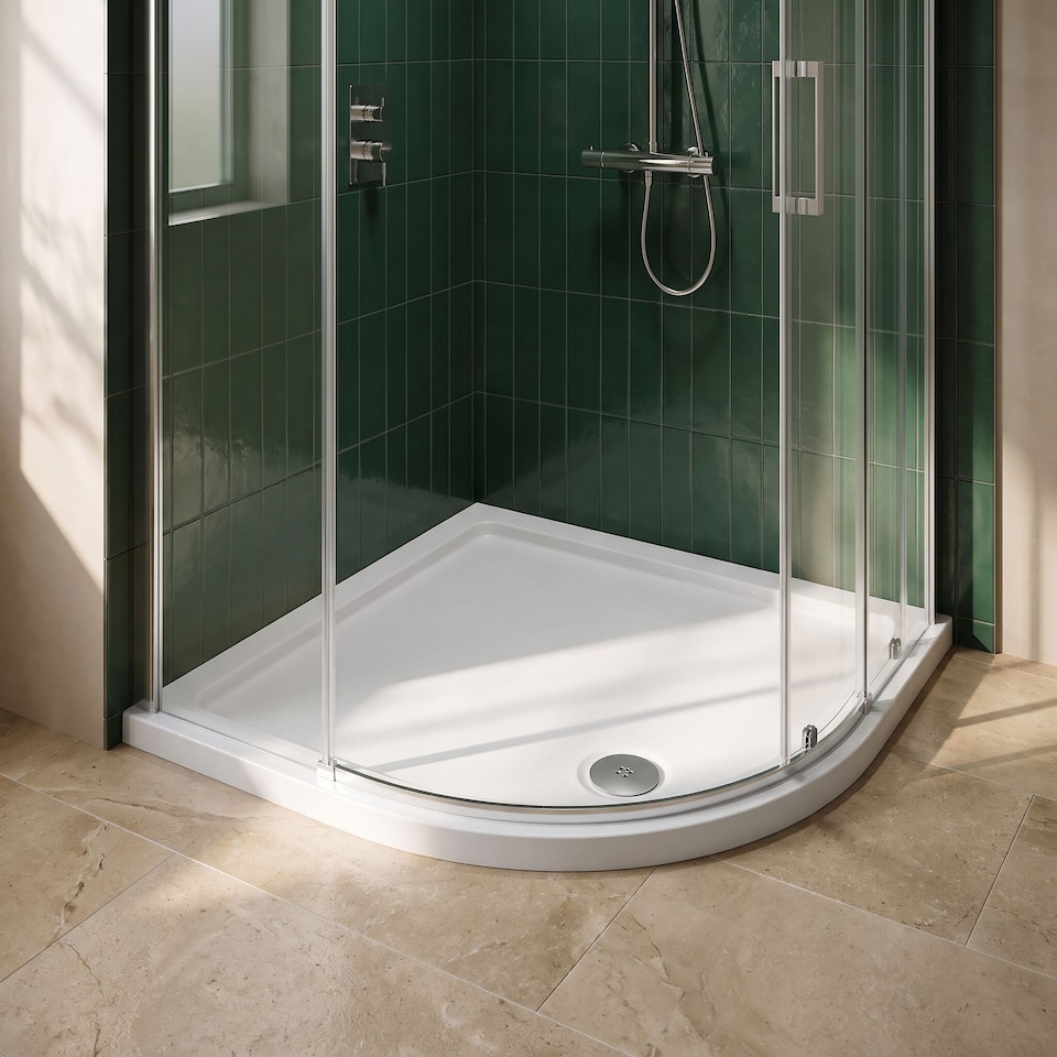 image 1 of Balterley Premium Slip Resistant Slimline Quadrant Shower Tray - Anti-Slip Stone Resin Bathroom Base by Balterley | White | European White | 1