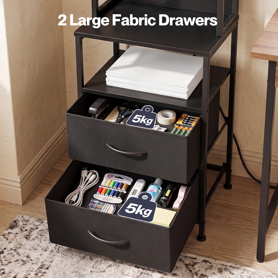 image 1 of Levede Bedside Table with Charging Station,LED Light 2 Drawers Storage Black