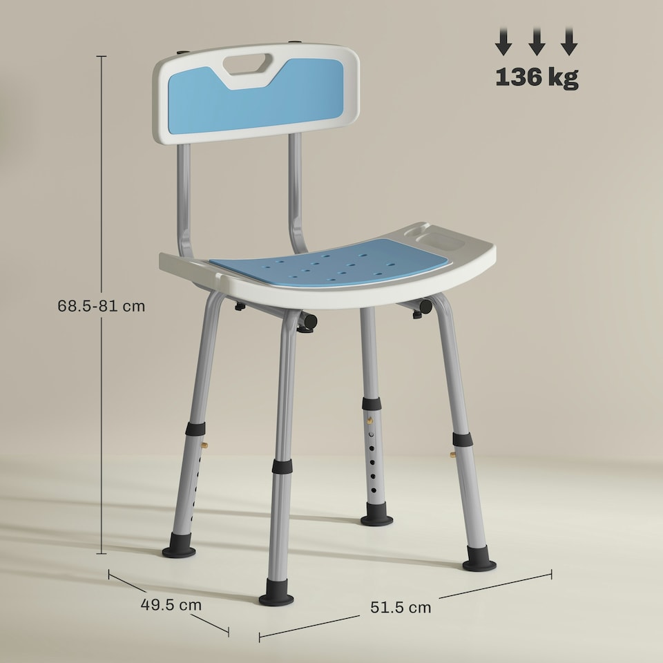 image 1 of HOMCOM Shower Stool for Elderly Disabled Adjustable Shower Stool Light Blue