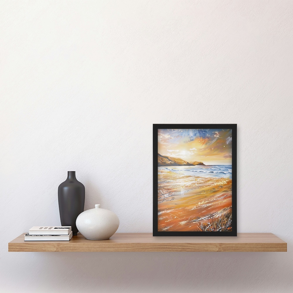 image 1 of Woolacombe Bay Seaside Sunset Coastal Home Decor Black Framed Wall Art Print A4