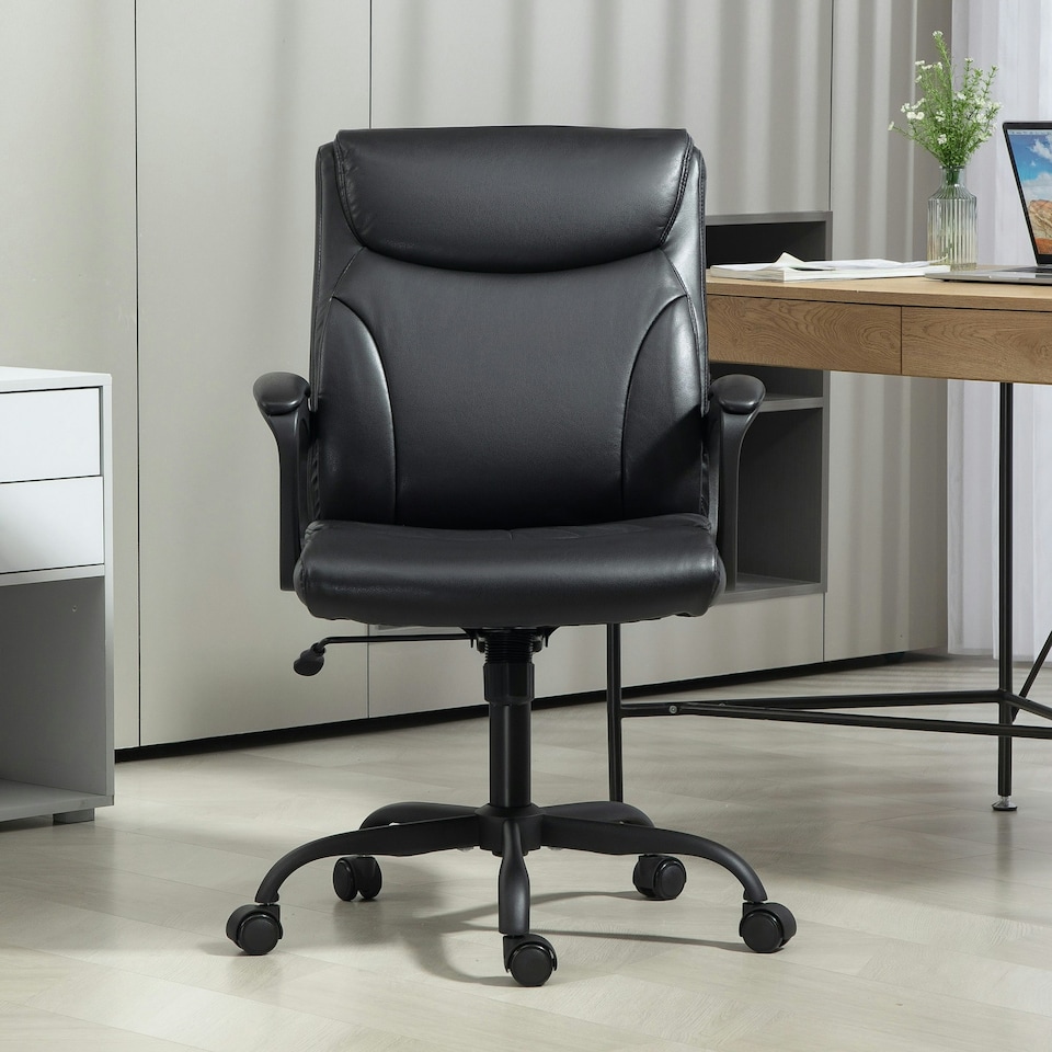 image 1 of HOMCOM Faux Leather Desk Chair with Tilt Function for Home Office | Black | One Size