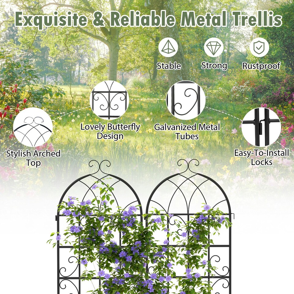 image 1 of COSTWAY 2 Pack Garden Trellis Metal Trellis for Climbing Plants
