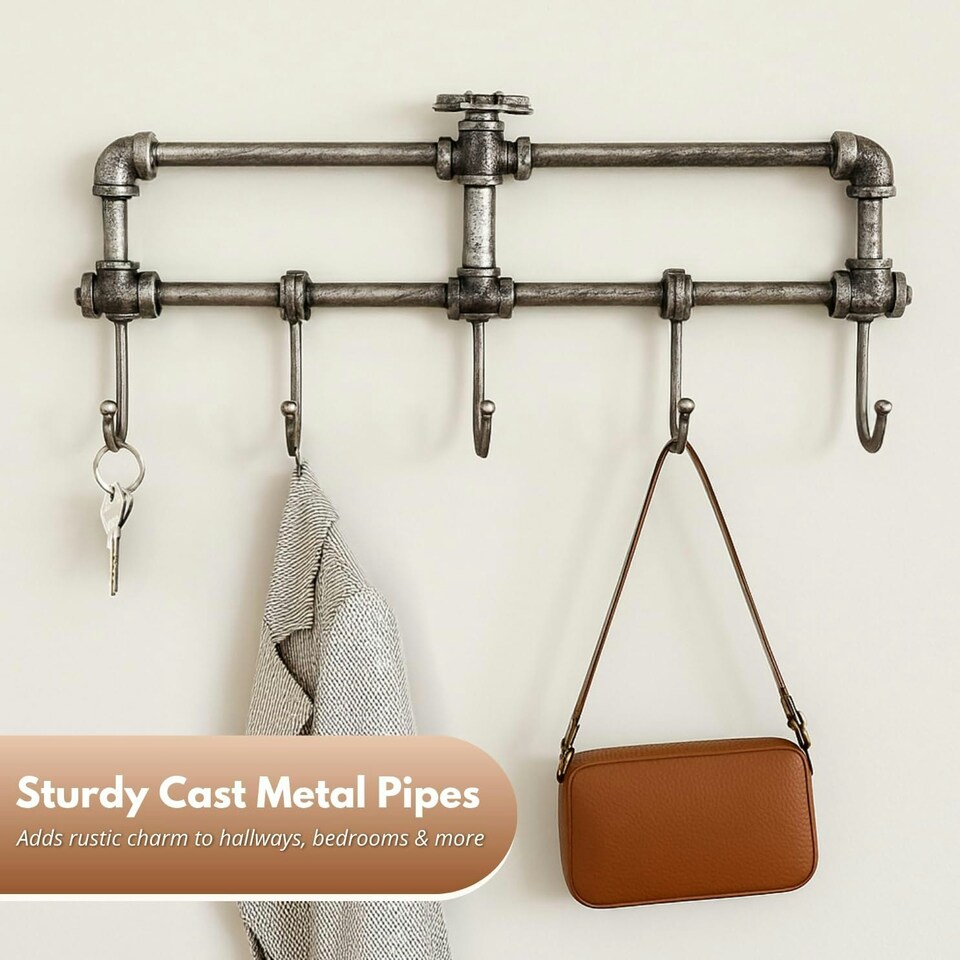 image 1 of Marco Paul Distressed Metal Wall Mounted Coat Hooks Silver | One Size