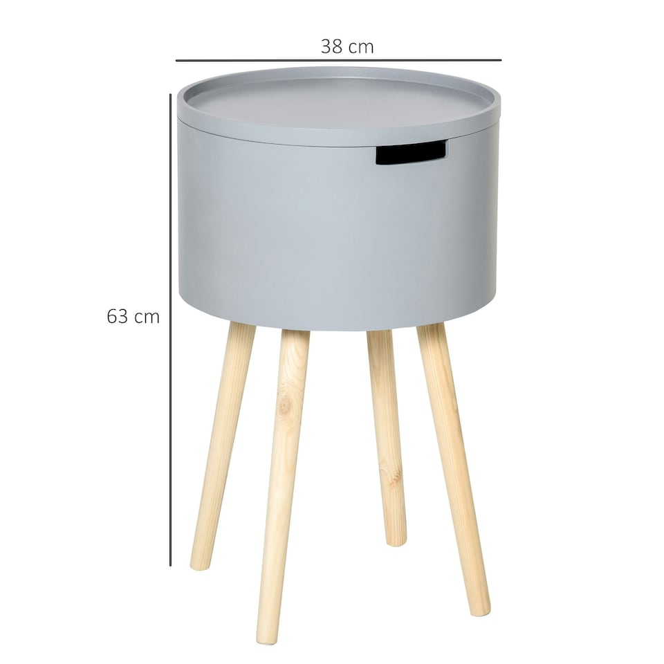 image 1 of HOMCOM Round Side Table Nightstand w/ Hidden Storage Space, Grey White