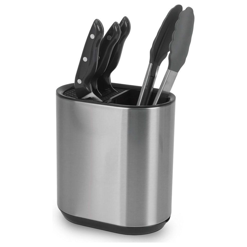 image 1 of Kitchen Knife Block and Utensil Holder Storage Caddy Stainless Steel