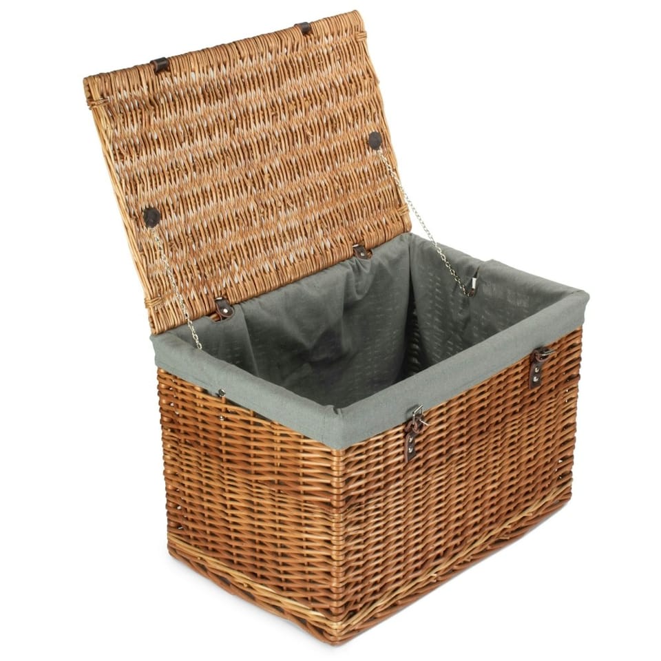 image 1 of 60cm Double Steamed Wicker Chest Picnic Basket with Lining Black | Black | One Size