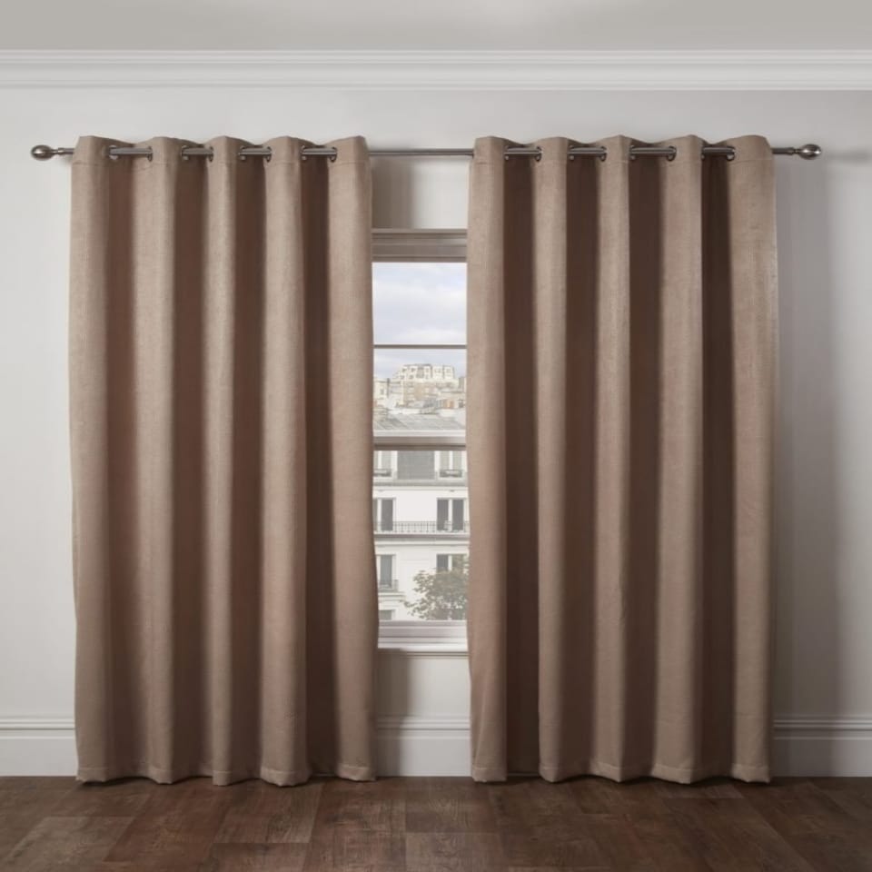 image 1 of Metro Thermal Blackout Eyelet Curtains 168cm x 228cm Taupe Brown | Natural