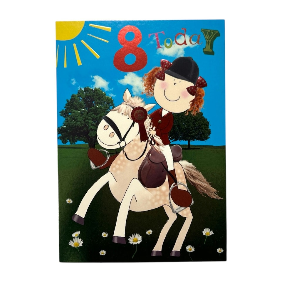 image 1 of Age 8 Juvenile Girl Riding a Horse Birthday Card