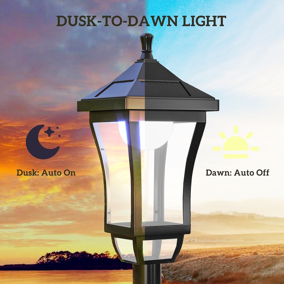 image 1 of Outsunny 1.3 m LED Garden Lamp Post Light, Waterproof IP44, Cool White | Black | Black