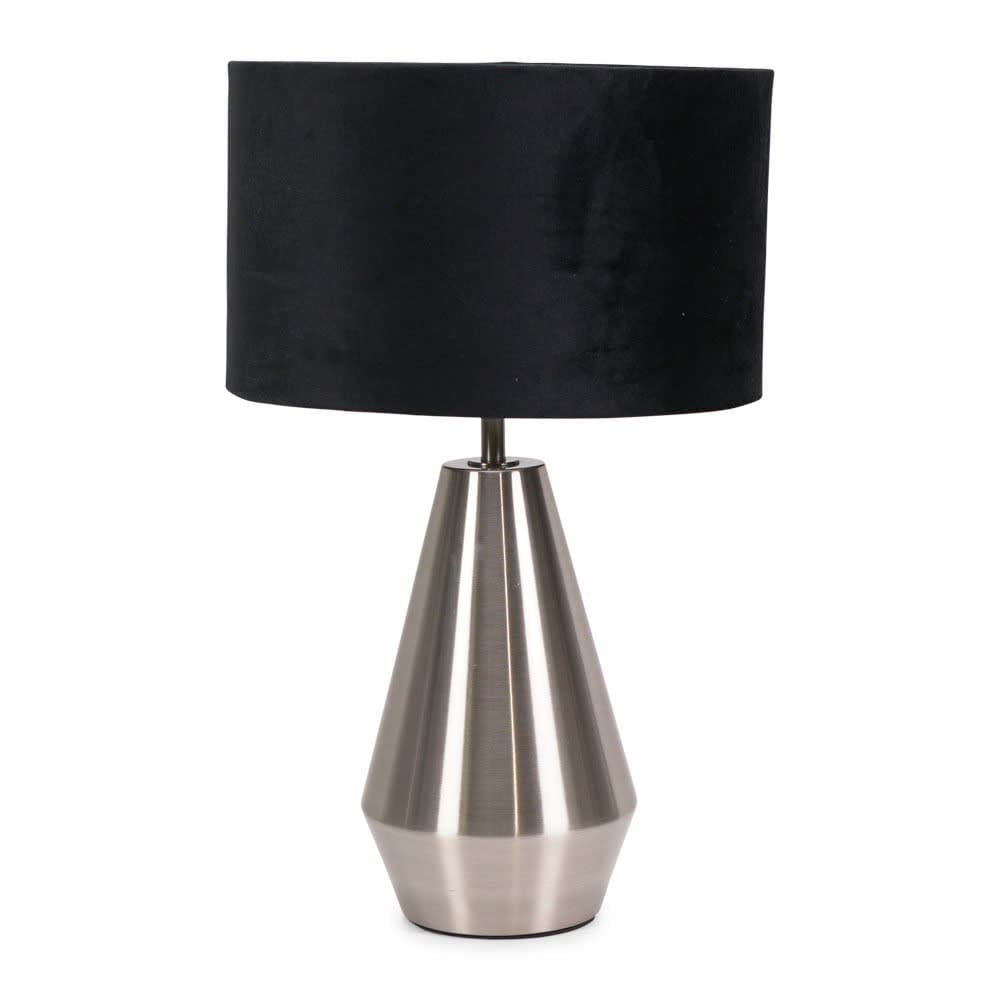 ValueLights Jax Brushed Chrome Touch Table Lamp Black Velvet Shade and Bulb