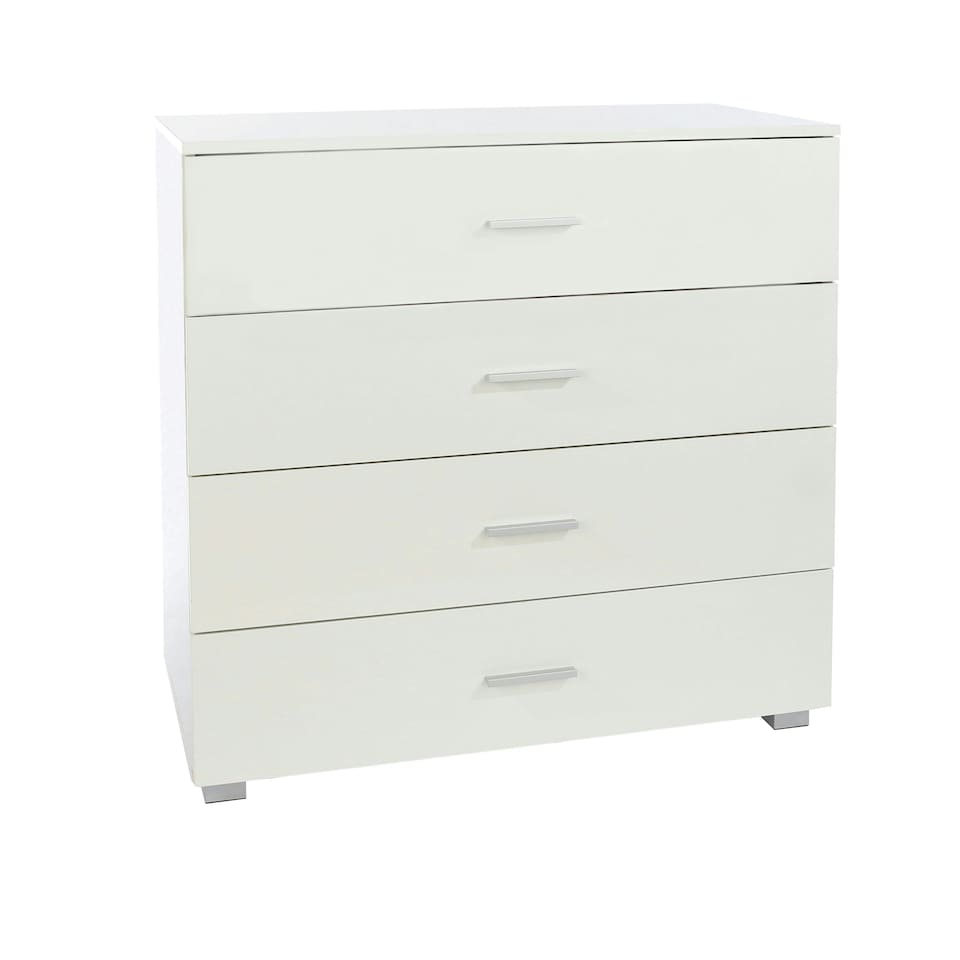 image 1 of Lido 4 Drawer White Gloss Chest of Drawers - White High Gloss Bedroom Storage with Matte Silver Handles | White | White | 1