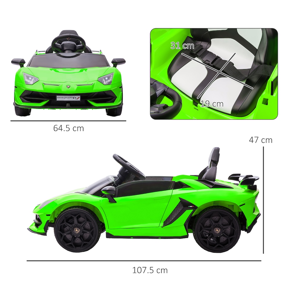 image 1 of HOMCOM Lamborghini Aventador Licensed 12V Kids Electric Ride On Car - Green | Green | Green