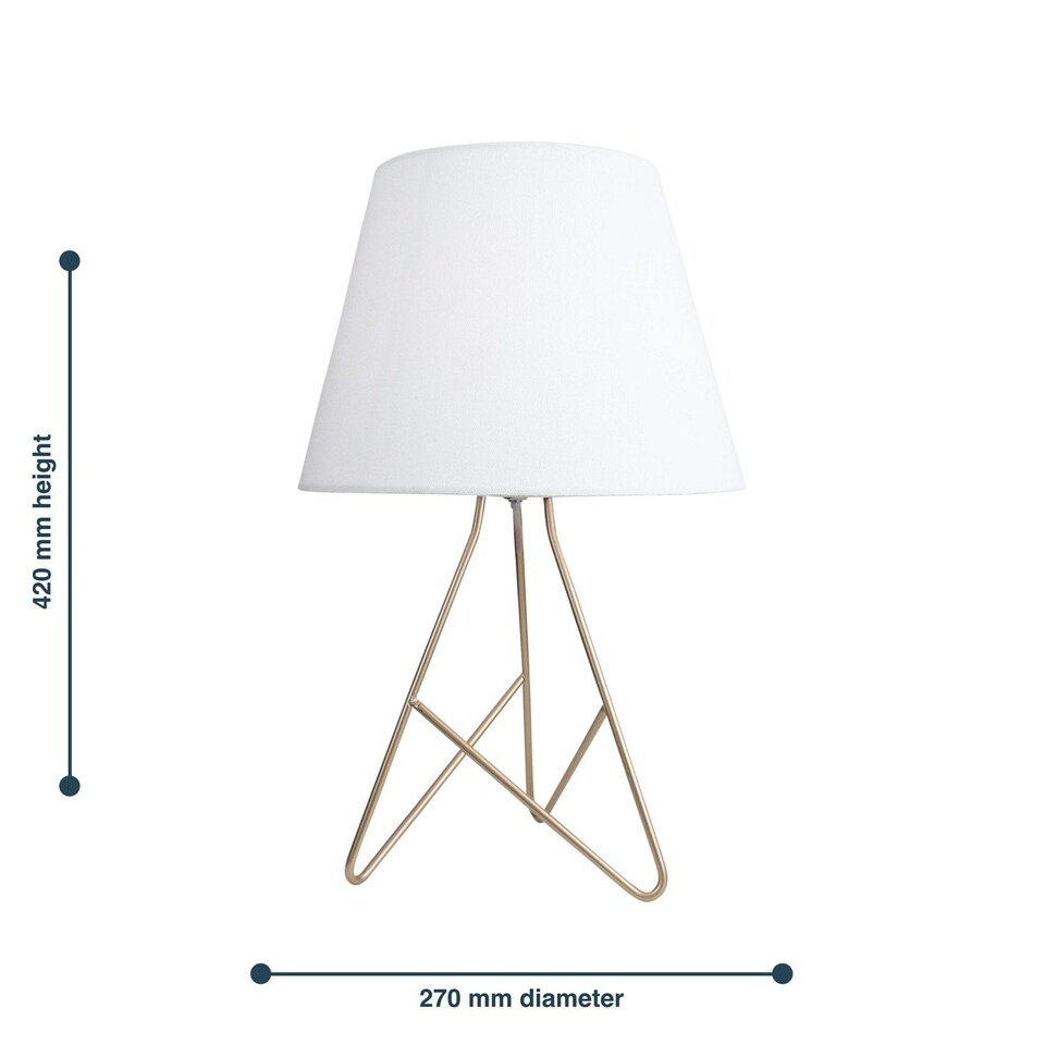 image 1 of First Choice Lighting Tripod Gold 42cm Table Lamp With White Fabric Shade Gold | White