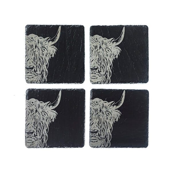 The Just Slate Company Set of 4 Highland Cow Slate Coasters