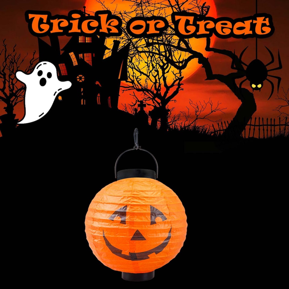 image 1 of PMS Halloween Paper Lantern - Pumpkin Design 23.6 x 20.9cm