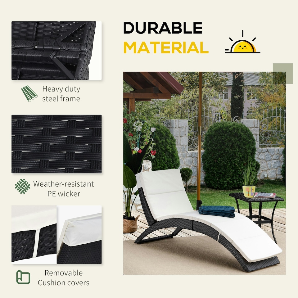 image 1 of Outsunny Garden Rattan Sun Lounger Foldable Patio Chaise Chair Black