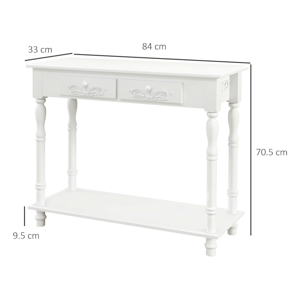image 1 of HOMCOM Wooden Console Table with Storage Shelf Two Drawers for Entryway White 