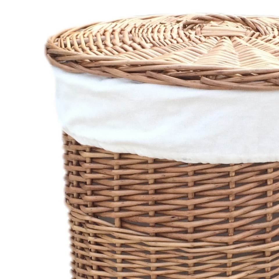 image 1 of Small Light Steamed Round Laundry Baskets with White Lining | White | White