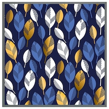 White, blue & gold leaves on navy background (Picutre Frame) Grey | XS