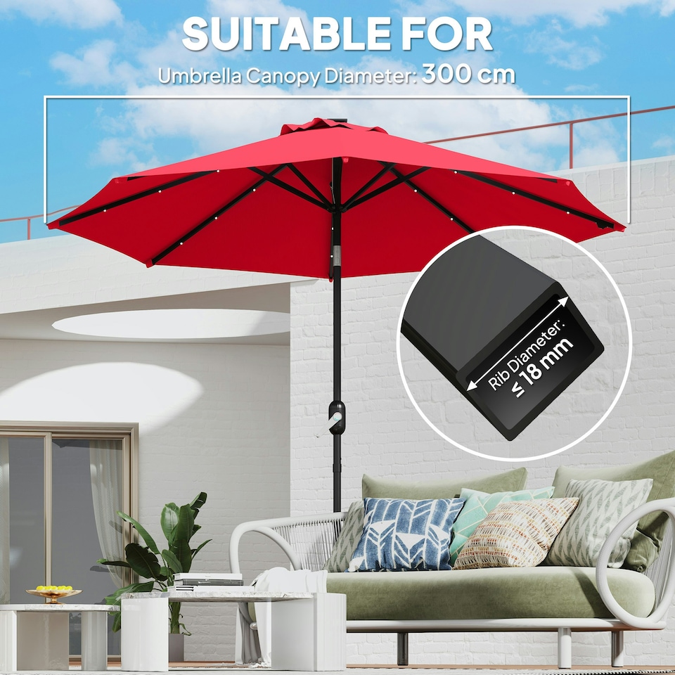 image 1 of Outsunny UPF 50+ Replacement Parasol Canopy Parasol Cover Replacement, Red