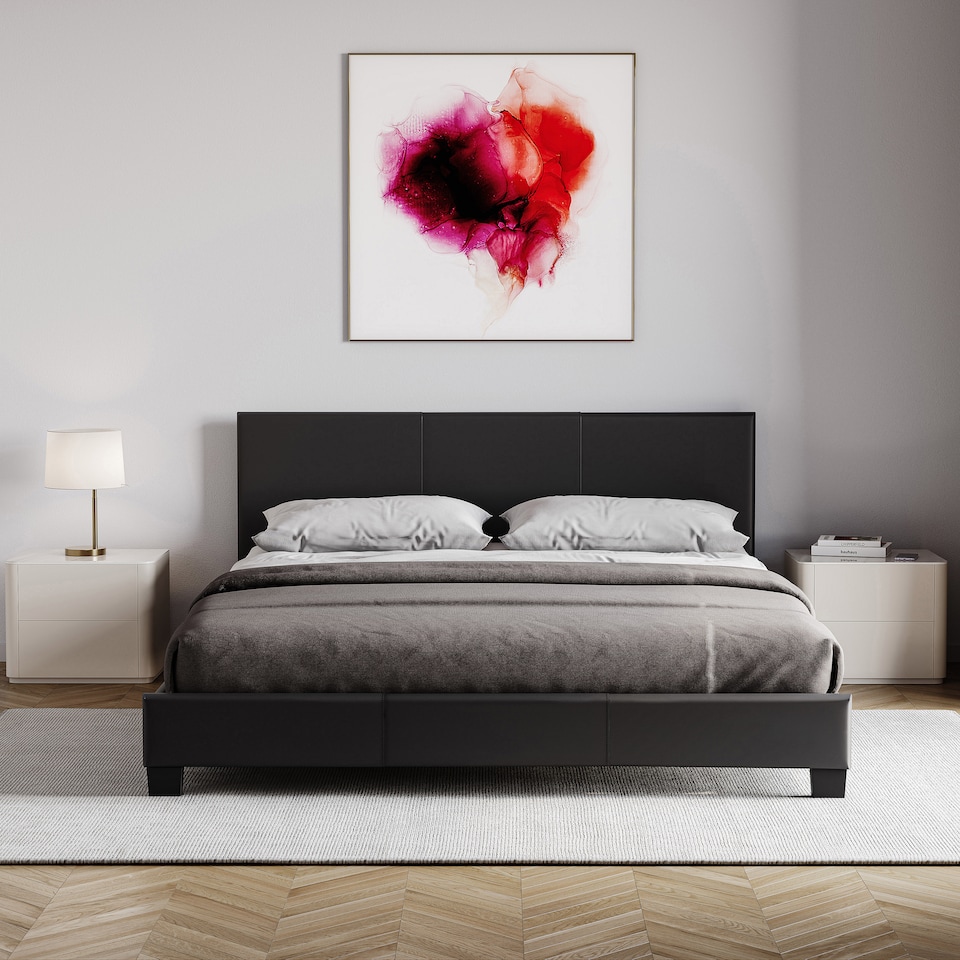 image 1 of Vida Designs Lisbon 4ft6 Double Bed Faux Leather, Black, 135 x 190cm