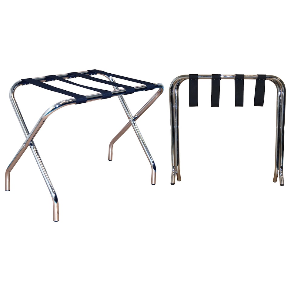 image 1 of Harbour Housewares Folding Metal Luggage Racks - Chrome - Pack of 2 | Silver | Chrome