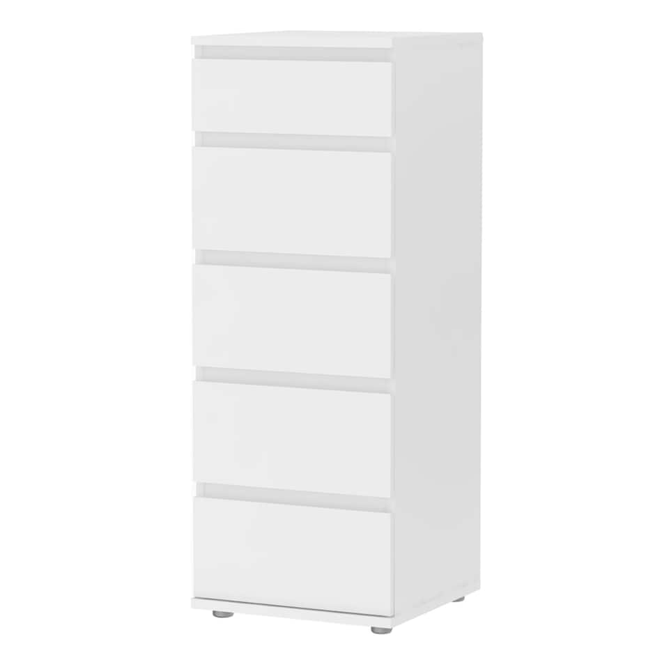 image 1 of Nova Narrow Chest of 5 Drawers in White