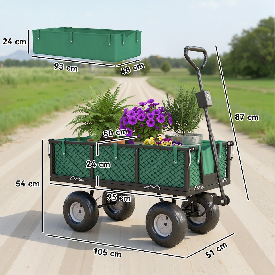 image 1 of Outsunny Garden Cart with Removable Liner, Quick-Release Sides, Green | Green