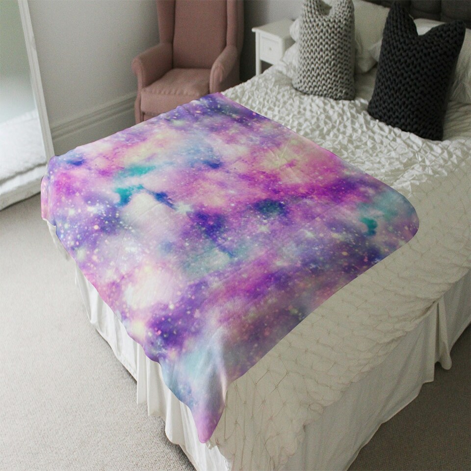 image 1 of Starry Galaxy Print in Unicorn Colours (Blanket)