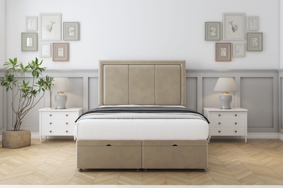 image 1 of Sloomy Lancaster Almond Coniston Ottoman Bed With Mattress With 26" Strutted Headboard 3' Single