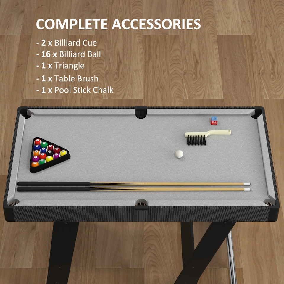 image 1 of SPORTNOW Folding Pool Table Set, 104cm Mini Snooker Table with 2 Cues, 16 Balls, Chalk, Triangle, Brush, Portable Billiards Table for Youth and Adults, Grey